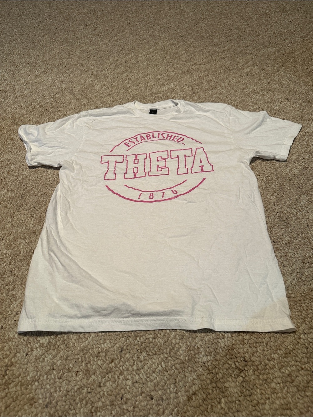 Theta Established 1870 Graphic Tee - White with Pink Print